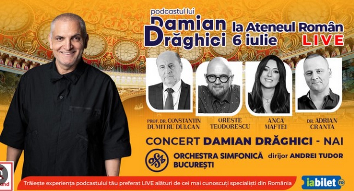 Podcast-ul lui Damian Drăghici se ține LIVE la Ateneul Român pe 6 iulie.