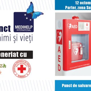 Defibrilator disponibil pentru urgențe medicale la Sun Plaza