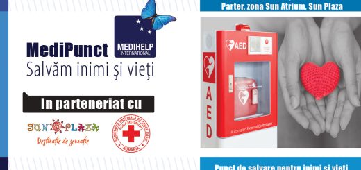 Defibrilator disponibil pentru urgențe medicale la Sun Plaza
